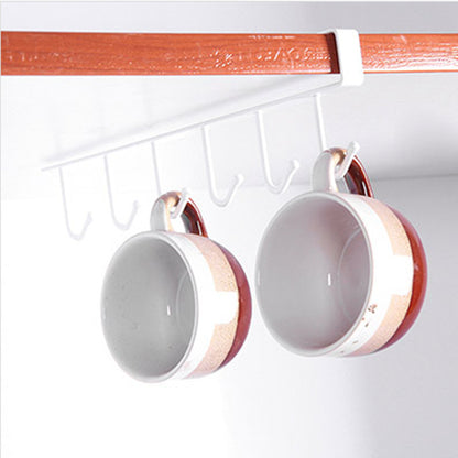 Kitchen Wrought Iron Nail-free Hook Cabinet Storage Rack Multifunctional Closet Row Hook Finishing Rack Hanging 6 Hooks