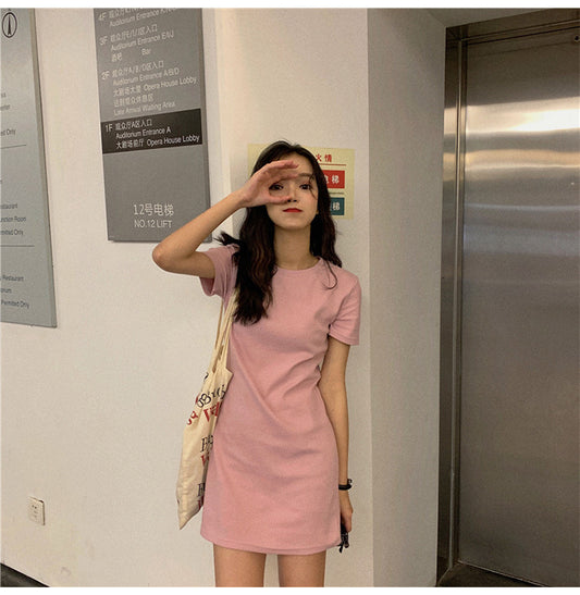 The New 2022 Summer And Korean Version Of The Mid-length Dress Female Student Solid Color Foreign Trade Women&#039;s Dress Skirt Clothes Are Available
