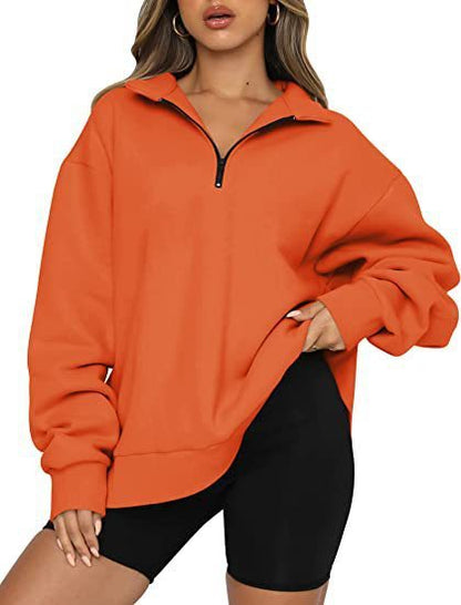 Sweatshirts Zip Turndown Collar