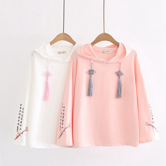 Floral Embroidery Hooded Sweatshirts