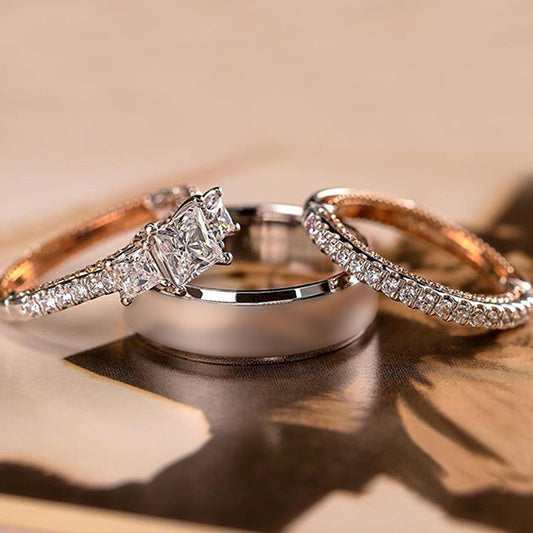 Three Sets Of Exquisite Zircon Inlaid Rings