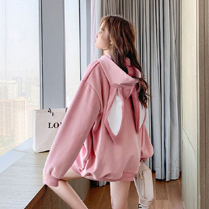 Preppy Style Rabbit Ears Plus Velvet Thick Hoodies