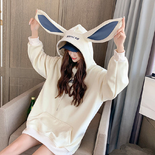 Preppy Style Rabbit Ears Plus Velvet Thick Hoodies