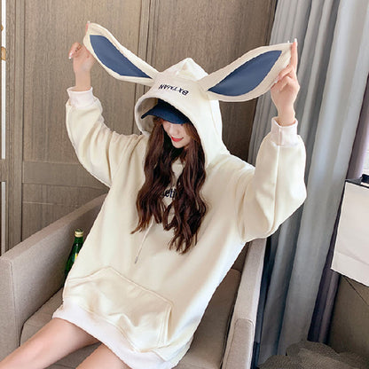 Preppy Style Rabbit Ears Plus Velvet Thick Hoodies