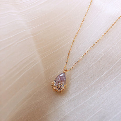 Crystal Water Drop Pendant Necklace Women's