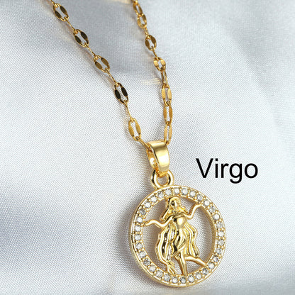 Golden Twelve Constellation Pendant Necklace