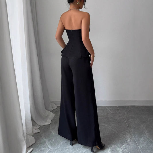 Off-the-shoulder Vest Wide-leg Trousers Set For Women