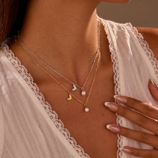 Ins Fashion Pearl Heart Pendant Clavicle Chain