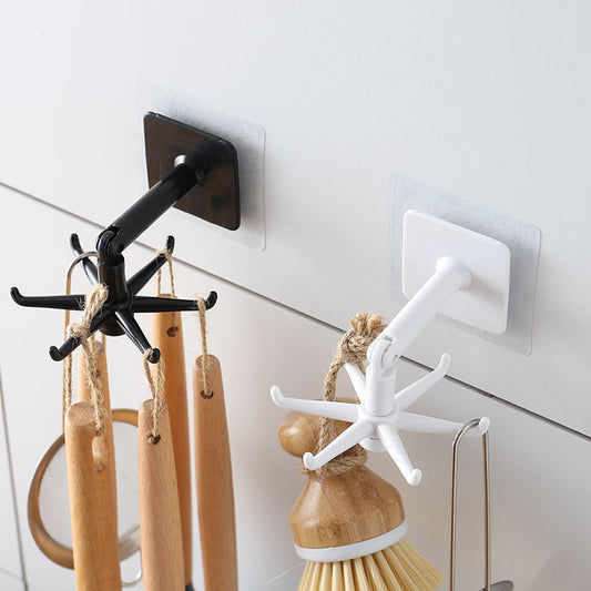 Multifunctional rotatable kitchen utensils storage rack bathroom kitchen hole free hook