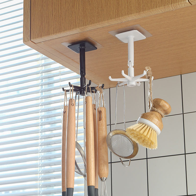 Multifunctional rotatable kitchen utensils storage rack bathroom kitchen hole free hook