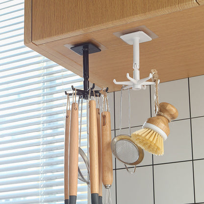 Multifunctional rotatable kitchen utensils storage rack bathroom kitchen hole free hook