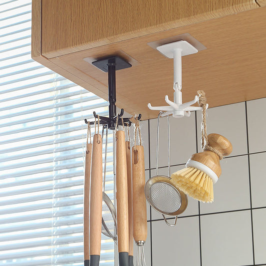 Multifunctional rotatable kitchen utensils storage rack bathroom kitchen hole free hook