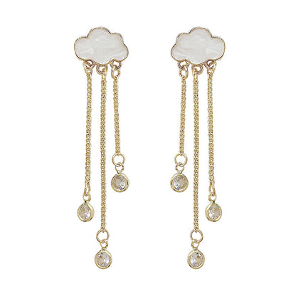 925 Silver Needle Ins Fashion Sweet Girly Temperament Cloud Rhinestone Earrings Tassel Long Earrings Female All-match Earrings