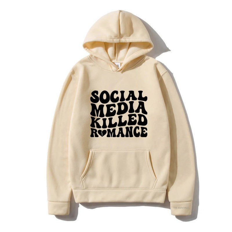 Spring Letter Pattern Printed Hoodie Long Sleeve Casual Coat Top