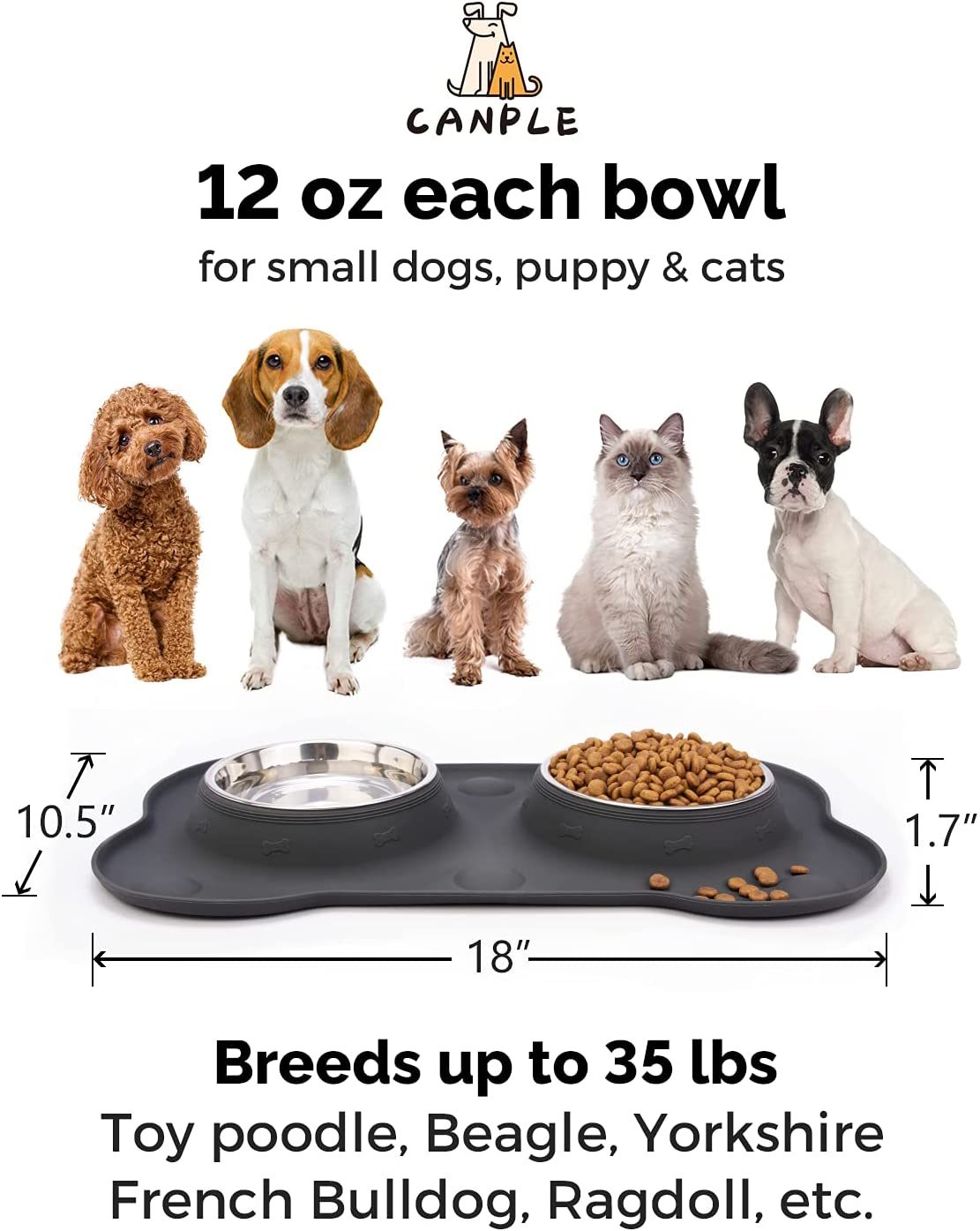 Dog Bowl Stainless Steel Dog Bowls Food Water Pet Feeder with No Spill Non-Skid [Strong Suction Cup] Silicone Mat Waterproof for Pets Small Medium Large Dogs