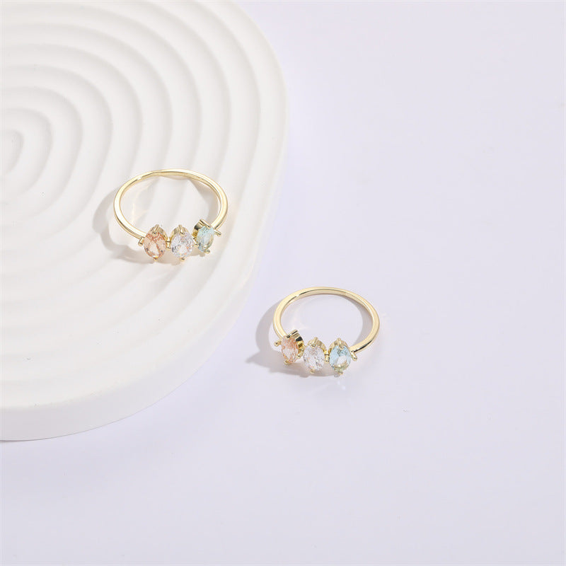 Birthstone Horse Eye Tricolor Zircon Ring