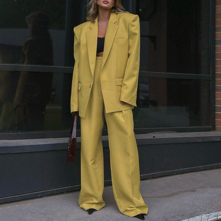 Lapel Baggy Coat High Waist Wide Leg Pants Two-piece Set