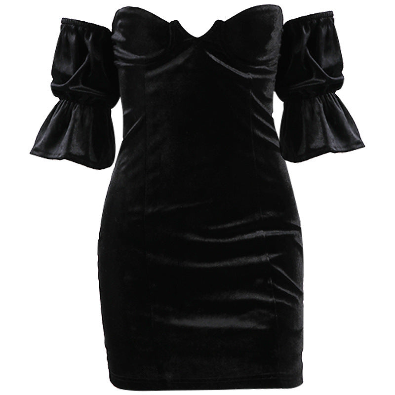 Nipped Waist Suede Flare Sleeve Wrap Hepburn Dress