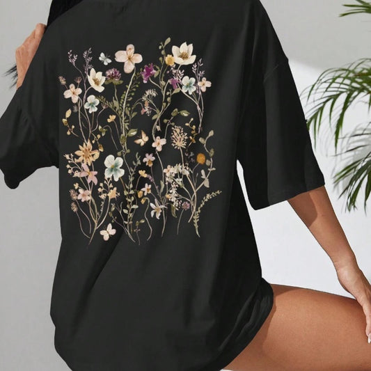 Beautiful Flower Clusters Print Cotton T-shirts