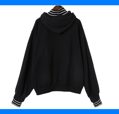 Harajuku striped turtleneck hoodies