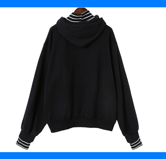 Harajuku striped turtleneck hoodies