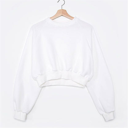 Round Neck Waist Trimming High Waist Short Sweatshirt