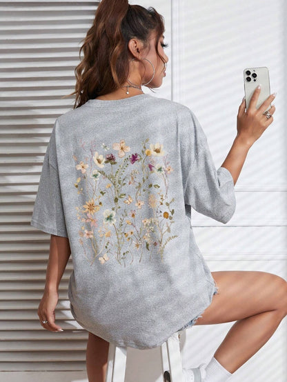 Beautiful Flower Clusters Print Cotton T-shirts
