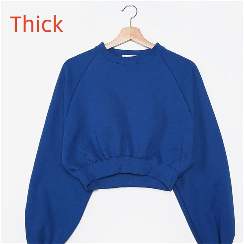 Round Neck Waist Trimming High Waist Short Sweatshirt