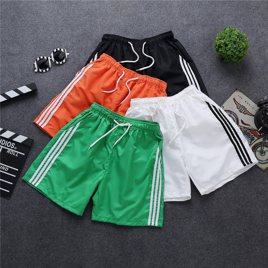 Summer Cool Three-point Pants Men&#039;s Three-bar Sticker Black And White Orange Green Pants With Pocket Three-point Beach Pants Trendy