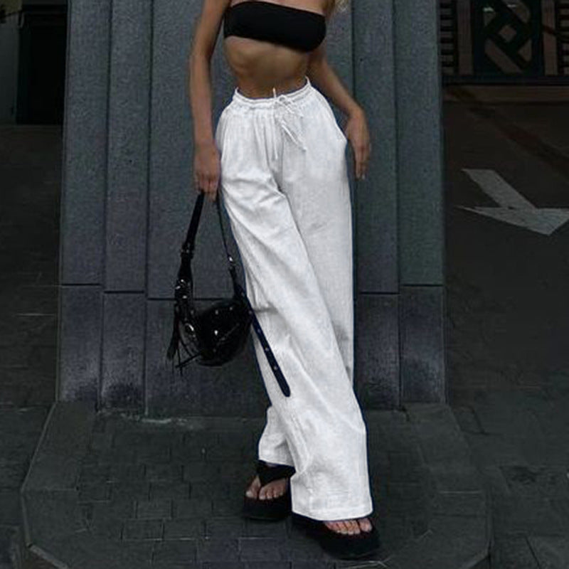 Drawstring Lace-up Small Wrinkle Trousers For Women