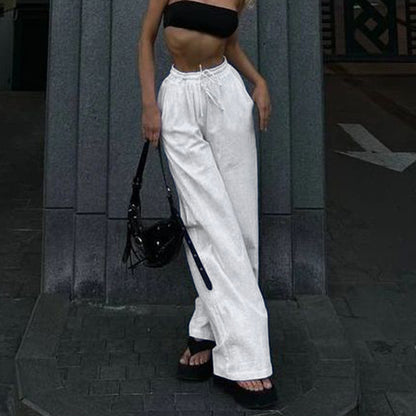 Drawstring Lace-up Small Wrinkle Trousers For Women
