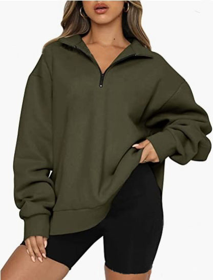 Sweatshirts Zip Turndown Collar