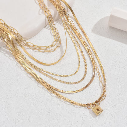Stacked Layered Alloy Necklace Elegant Necklace All-match Jewelry Suit