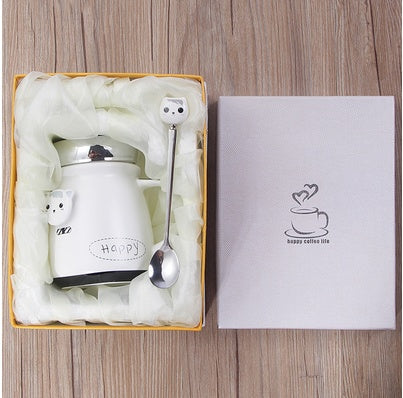 Ceramic cup with lid spoon cute coffee drinking cup