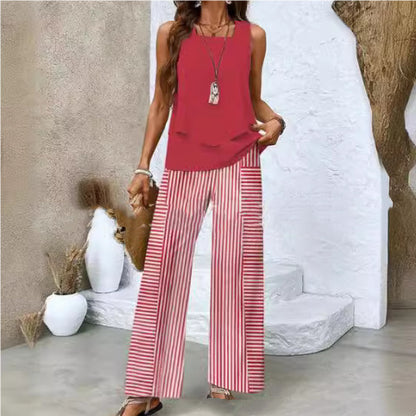 Double-layer Vest And Loose Straight Pants Womens