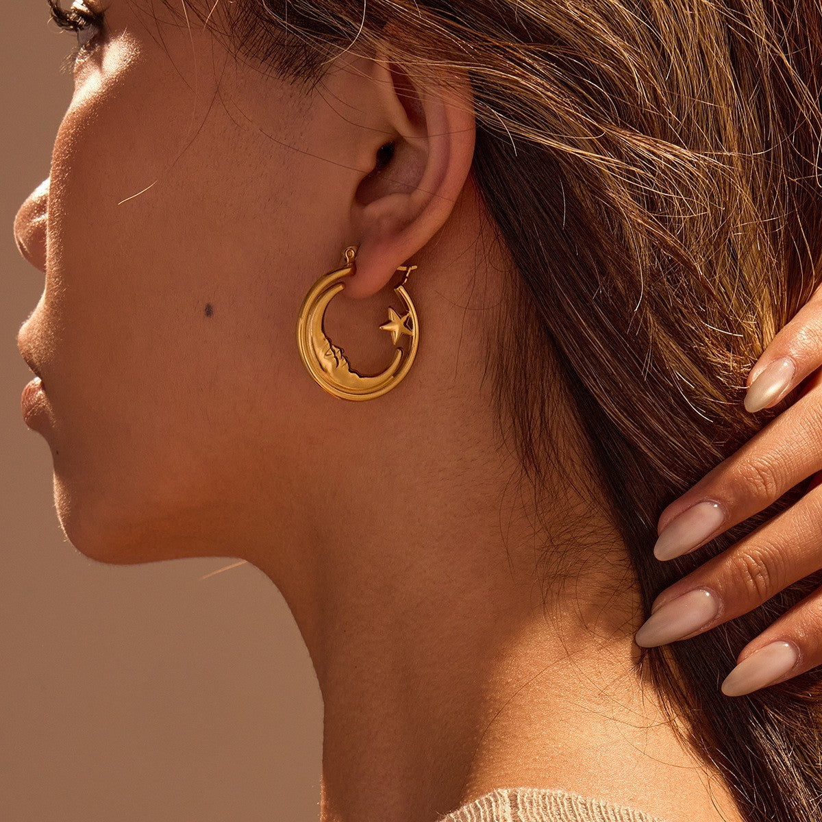 Exaggerated Titanium Steel Earrings 18K Gold Plating Non-fading