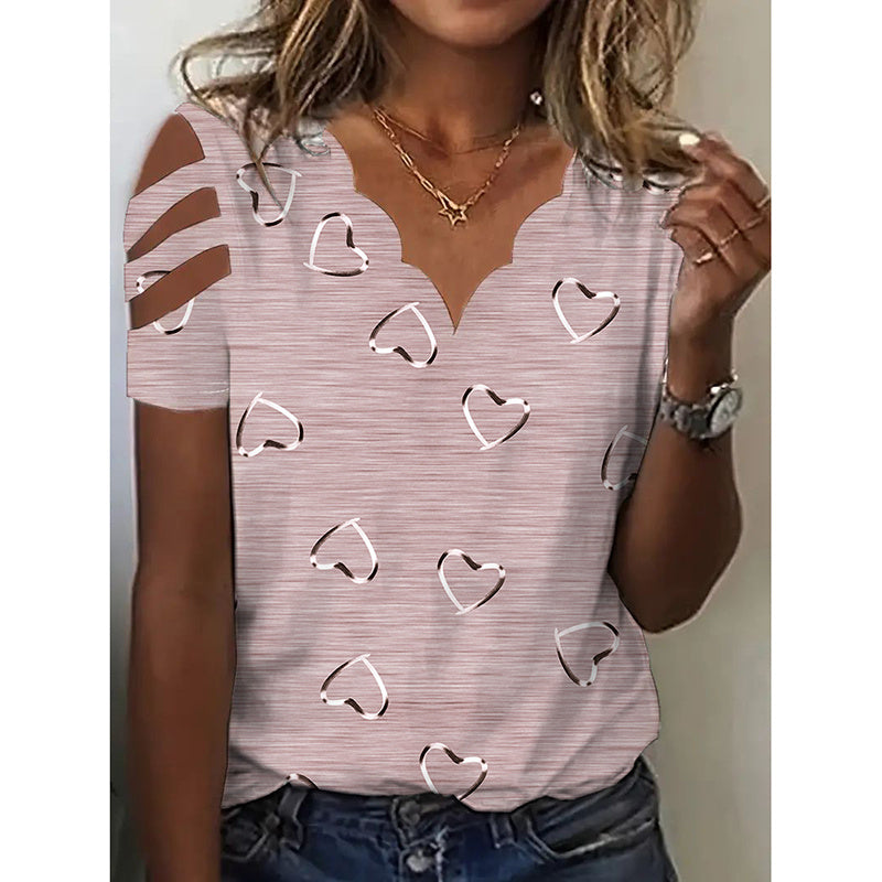 Hollow Out Short Sleeve Tops