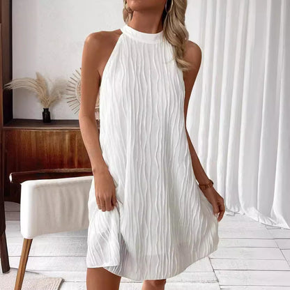 Pure Color White Halter Dress