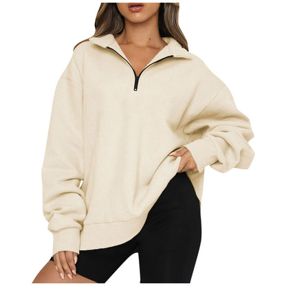 Sweatshirts Zip Turndown Collar