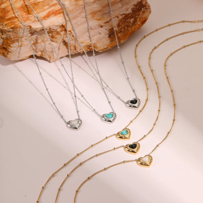 Heart-shaped Natural Stone Pendant Necklace