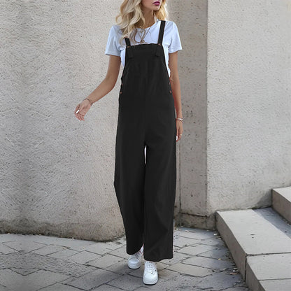 Summer Women's Casual Long Solid Color Suspender Pants