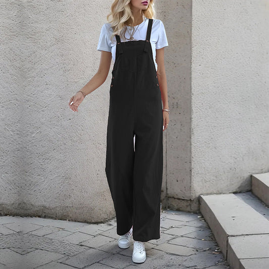 Summer Women's Casual Long Solid Color Suspender Pants