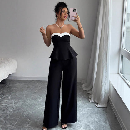 Off-the-shoulder Vest Wide-leg Trousers Set For Women