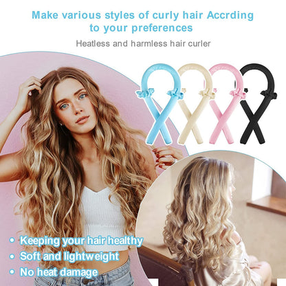 Heatless Curling Rod Headband, No Heat silk curlers hair rollers for long hair and you can sleep in soft foam hair curlers curling rods overnight, curling ribbon and flexible rods for natural hair