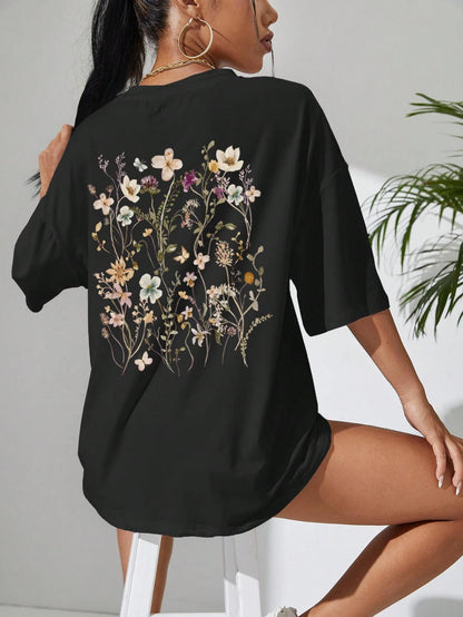 Beautiful Flower Clusters Print Cotton T-shirts
