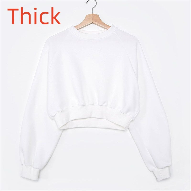 Round Neck Waist Trimming High Waist Short Sweatshirt