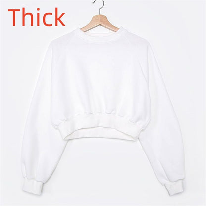 Round Neck Waist Trimming High Waist Short Sweatshirt