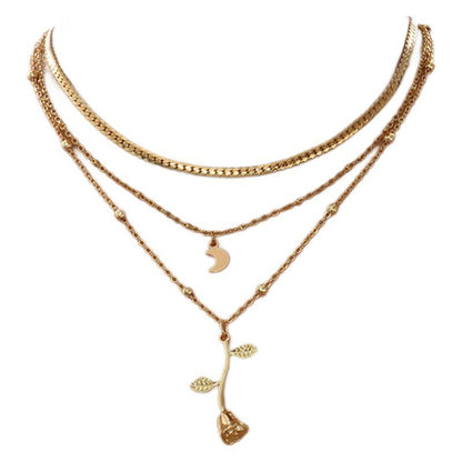Bohemia Multilayer Moon Gold Color Pendant Necklace