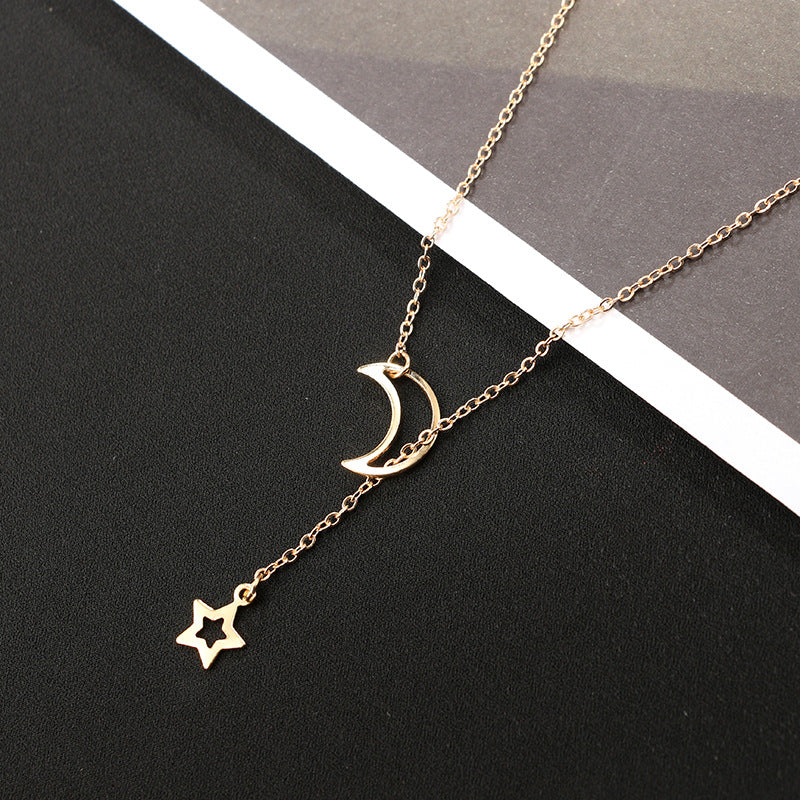 Fashion Simple Personality European And American Moon Star Necklace Alloy Long Star Pendant Female Models