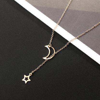 Fashion Simple Personality European And American Moon Star Necklace Alloy Long Star Pendant Female Models